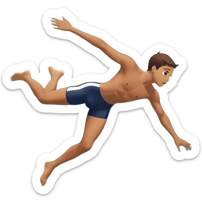 A person mid-air after jumping off a diving board, body slightly tense but moving forward. Below them, a pool labeled "Confidence", with ripples forming. A subtle 5-4-3-2-1 on the diving board shows they took the leap despite fear. sticker