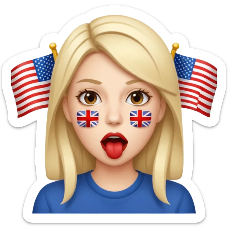 a woman is talking and the English and American flags are coming out of her mouth sticker