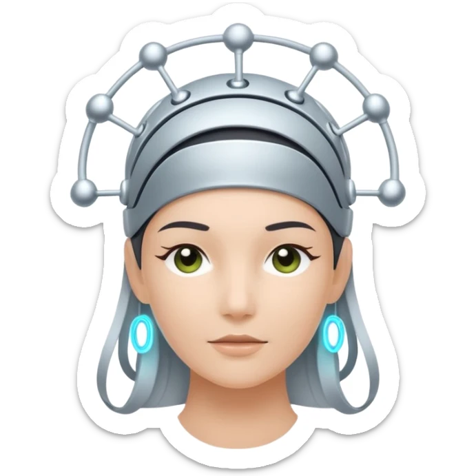 Minimal emoji of a futuristic neural headband with glowing nodes, clean lines, soft sci-fi glow, flat icon style sticker