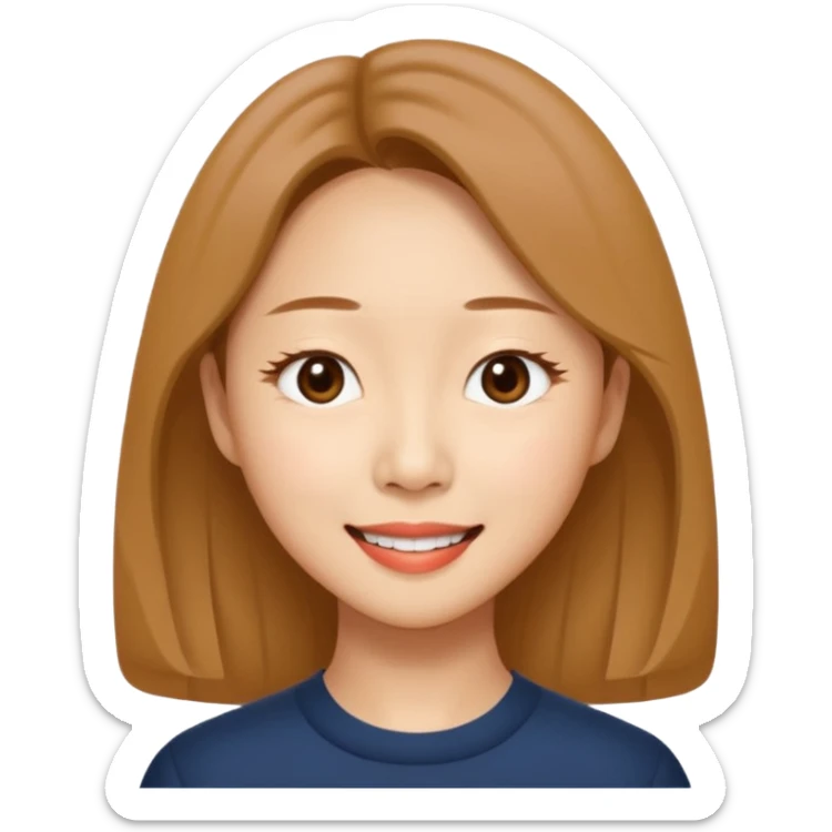 “Cartoon emoji of Gong Hyo-jin, long narrow face, sharp jawline, small almond eyes, high nose bridge, elegant smile, minimal makeup, refined aura” sticker