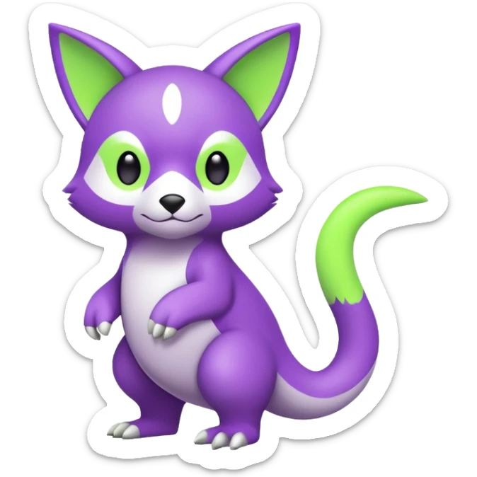 Cute cool purple neon-green white lime animal hybrid Fakemon full body sticker