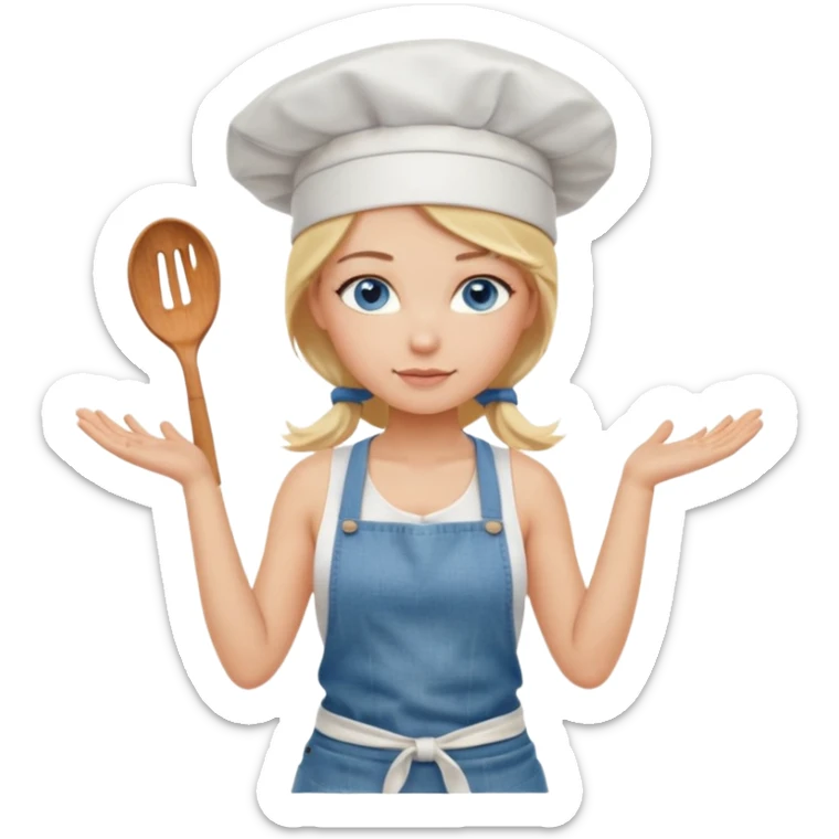 Sexy Full body  pretty
Long Blonde hair blue eyed female chef wearing white tank top, denim shorts and chef hat arms folded sticker