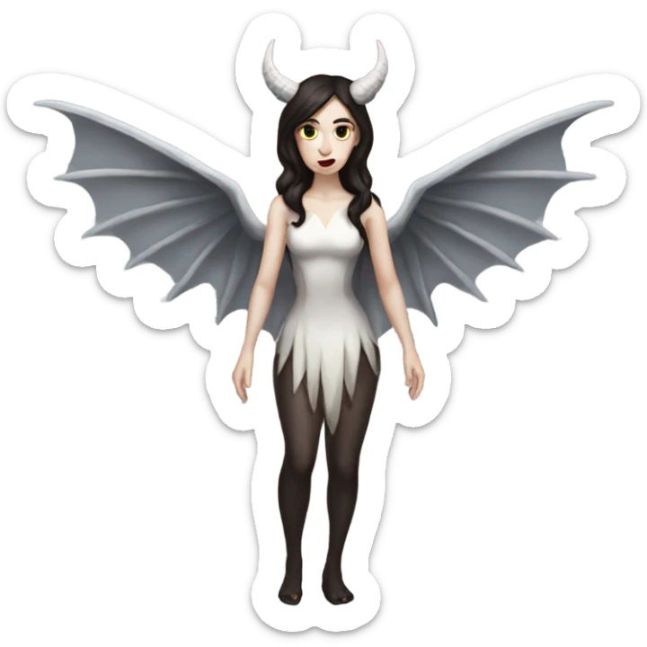 brunette demon woman with pale skin and wings full body sticker