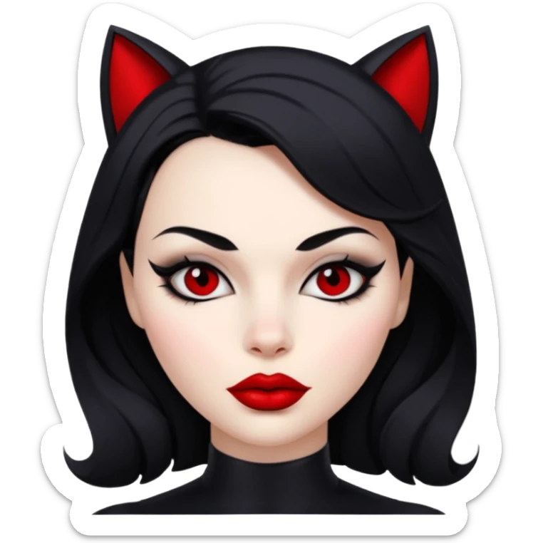 Cat woman  black eyes with black eyeliner dark hair big lips  sticker