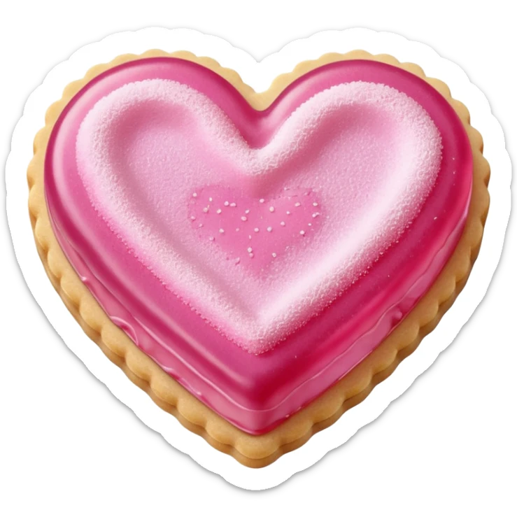 Realistic shortbread cookie in the shape of a heart with pink jelly middle filling and sprinkled powder sugar on top. sticker