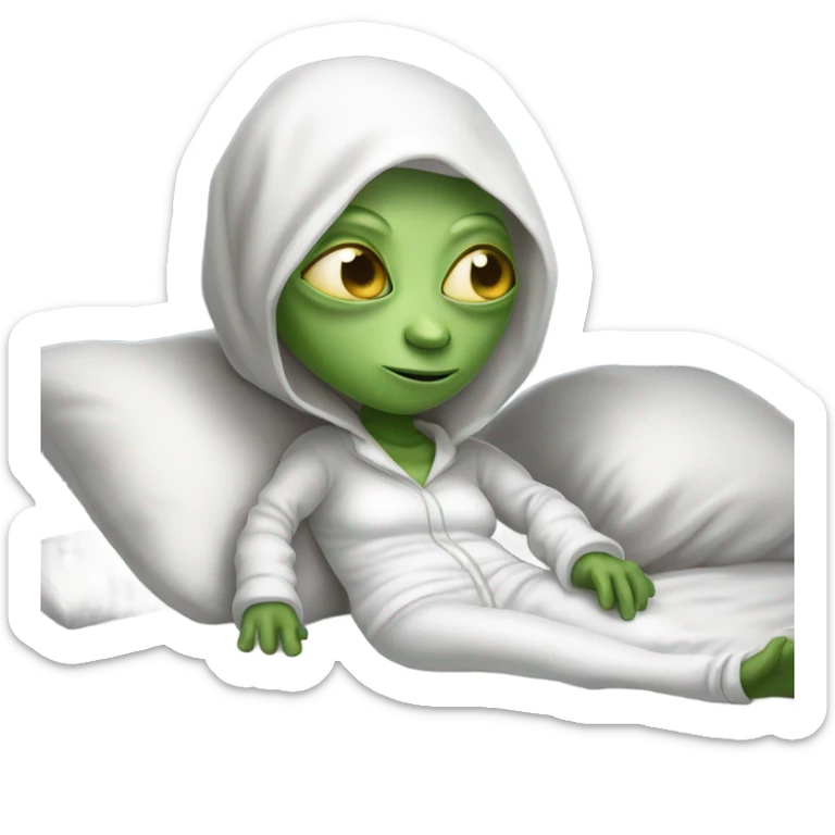 Reptilian alien woman, in white in pajamas, sleeping to bed sticker