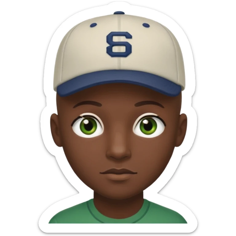 Black bald guy with a baseball cap, brown eyes & a white girl brown hair with green eyes no baseball cap sticker