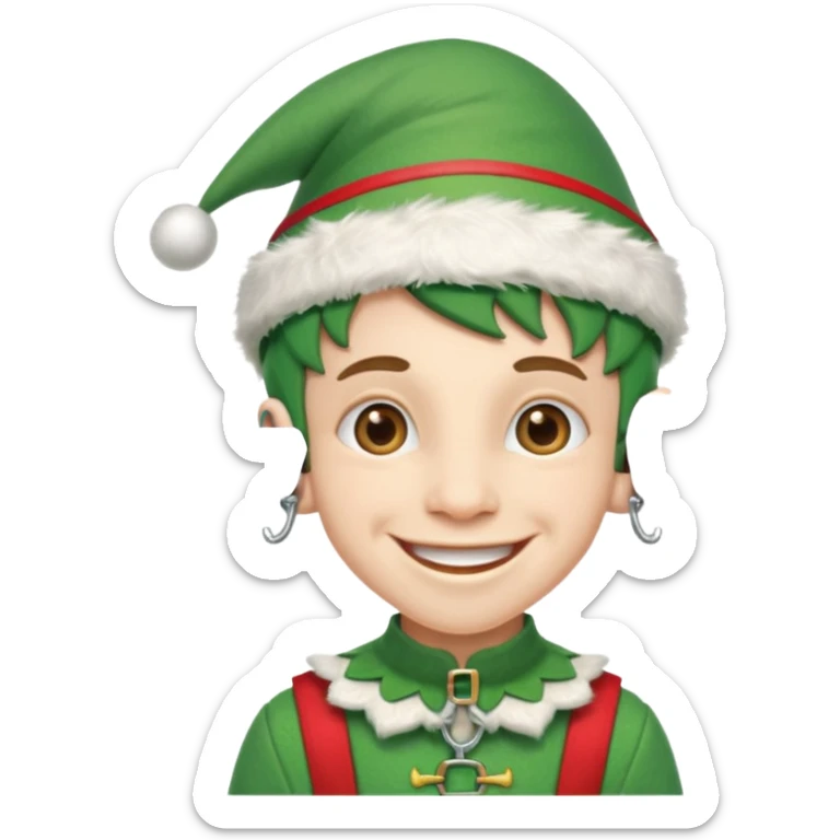 duende navideño con una sonrisa amplia y brackets en los dientes motivo odontologo sticker