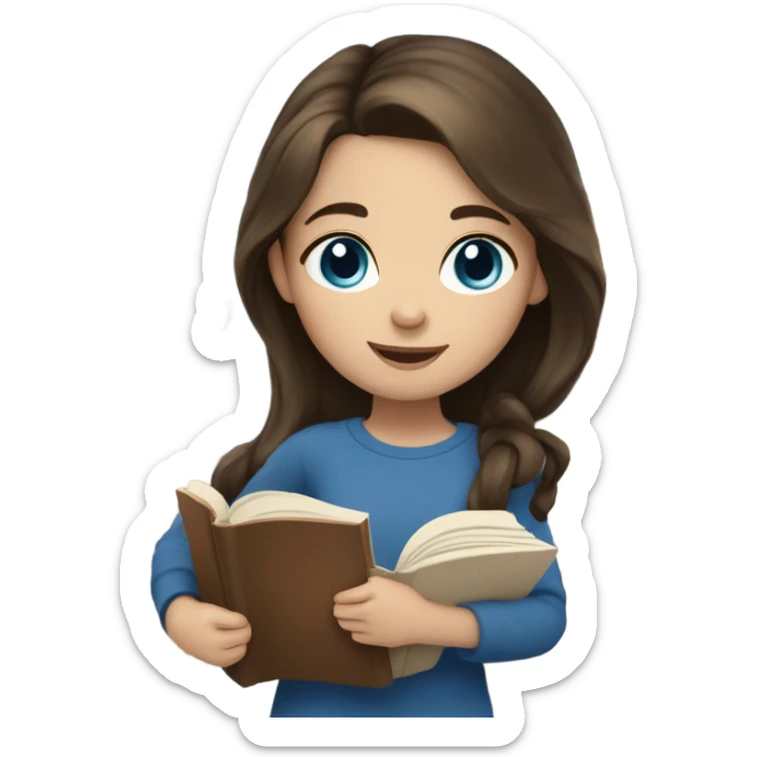  cute brunette girl with brown hair and blue eyes and books sticker