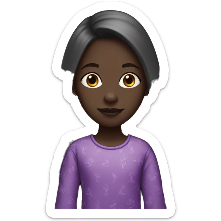 darkskin girl with long back hair with purple pajamas sticker