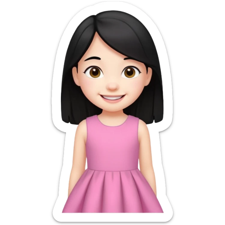 
5 years old girl, white skin, black hair, happy smile emoji sticker