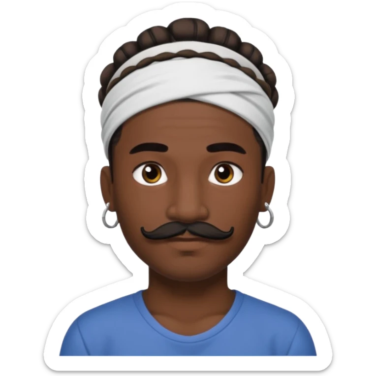 bun hair man and mustache and face tattoos very heavy and headband sticker