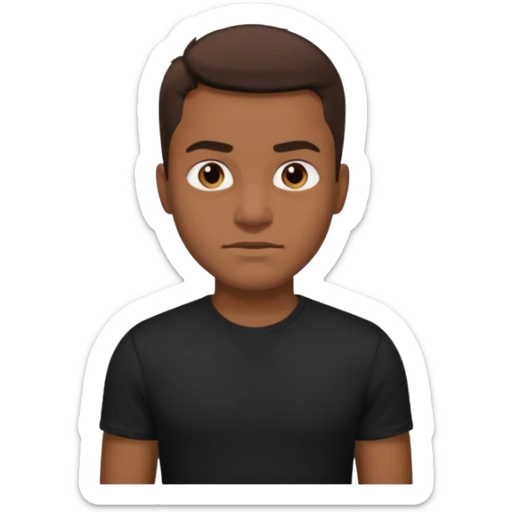 man with brown hair who is strong wearing black t shirt not smiling sticker