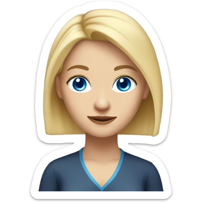 blue eyes, blonde straight hair, female school teacher, no glasses sticker