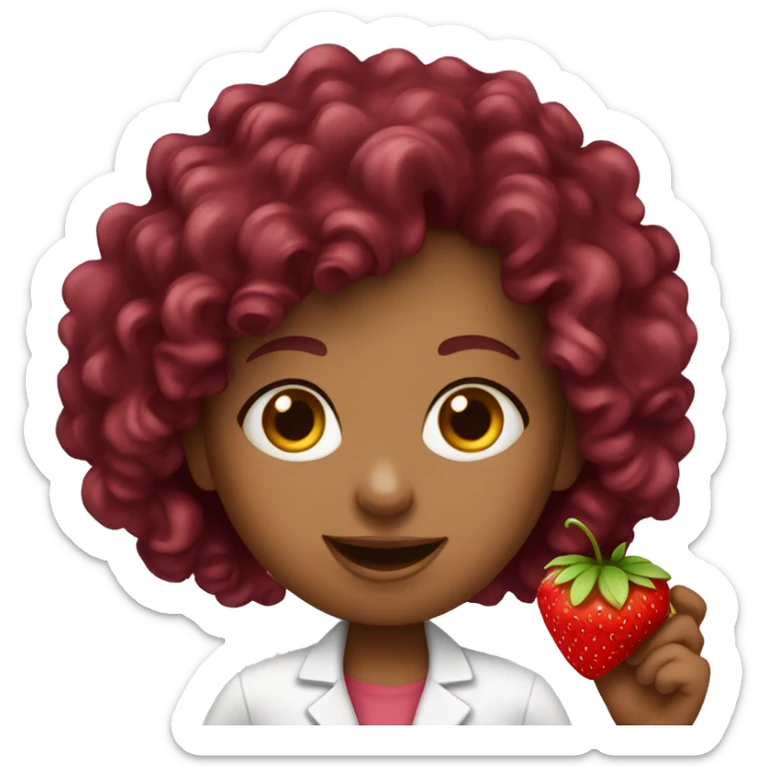 dietitian girl burgundy curly hair eating a strawberry  sticker