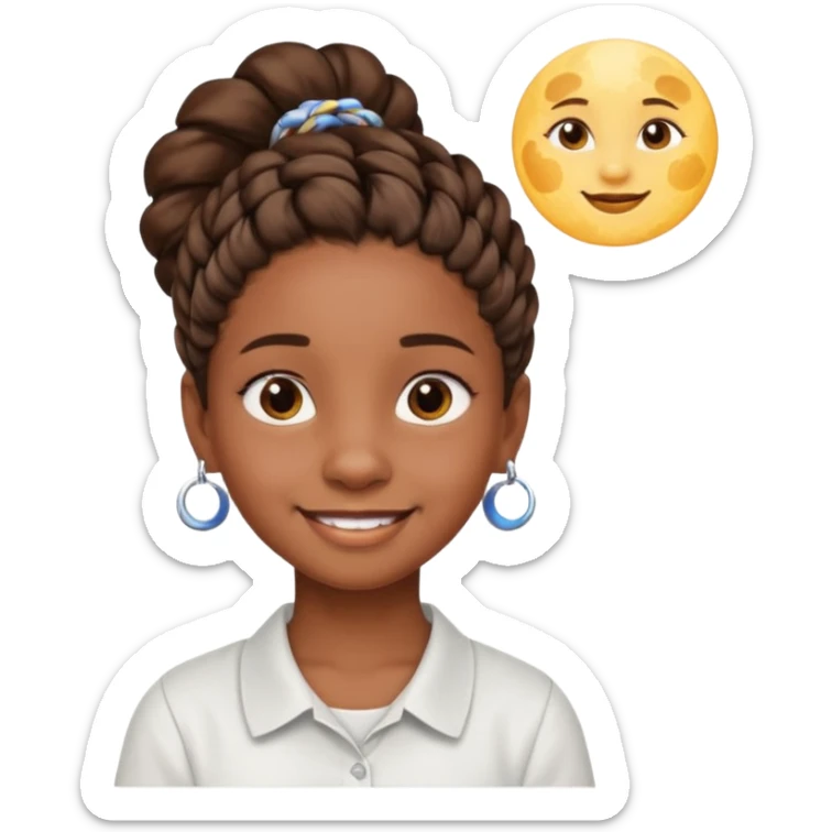 a brown skin ten year old girl with short twists  and moon earrings sticker