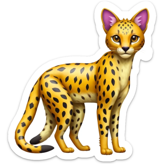 Colorful shiny Leopard-Caracal-Cheetah-Serval-Civet-Trico-Sergal-Vernid-fusion-hybrid-animal-creature, dull body sticker