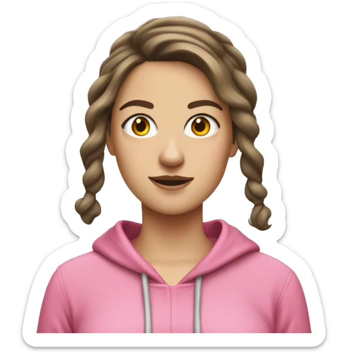 white brunette woman wearing pink hoodie with bows in her hair sticker