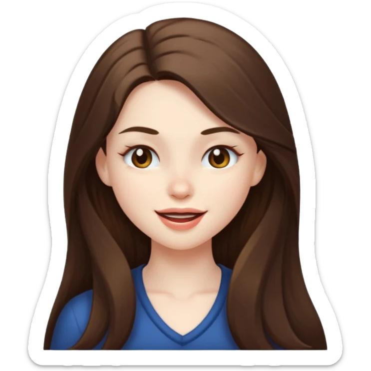 pale skin girl with long brunette hair and brown eyes, winking sticker