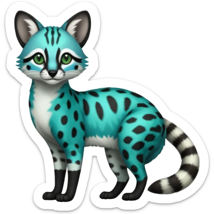 Cobalt-Blue green turquoise black white genet-civet-serval-furret-Noibat-fusion-hybrid-creature (full body) sticker