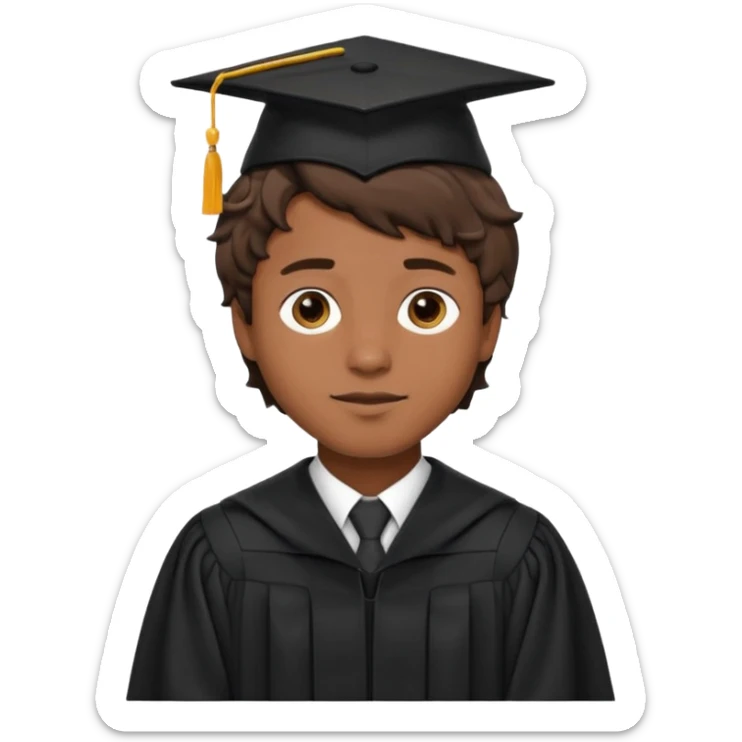male graduate with brown skin, short wavy hair, wearing a gown sticker