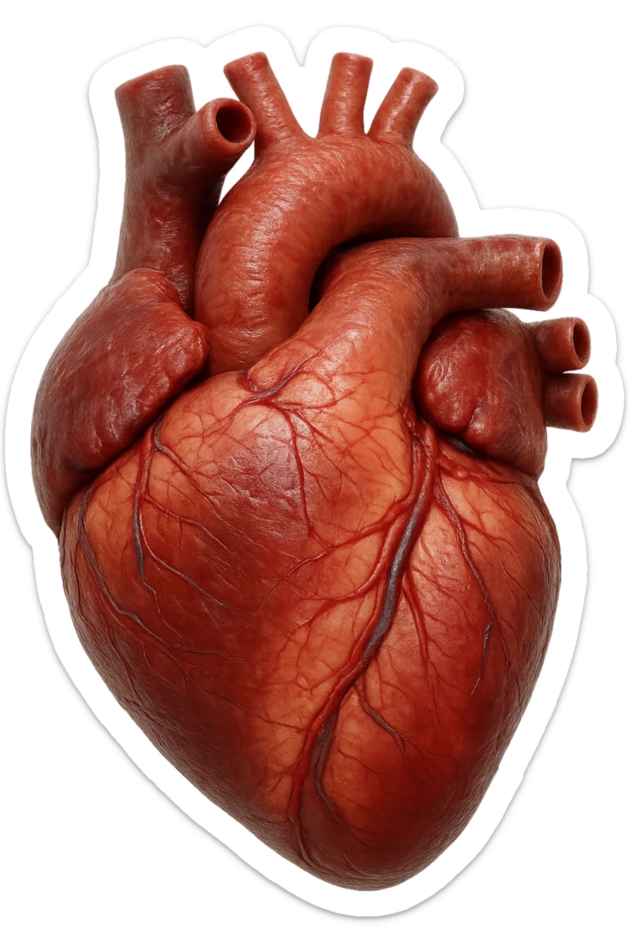 CUORE anatomico umano, iperrealistico 4k, isolato su sfondo bianco sticker