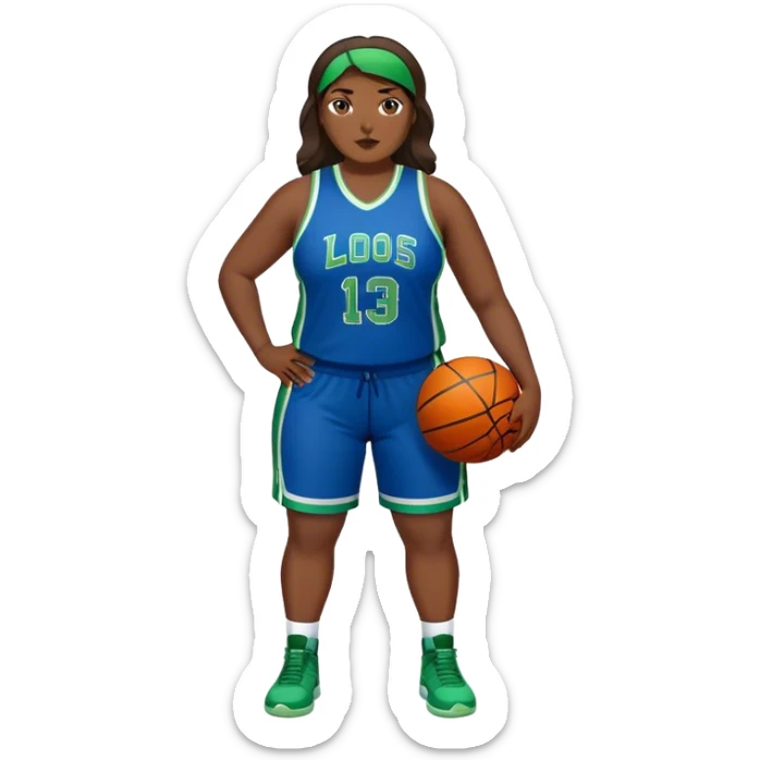 Full Body Latino plus size women basketball player wearing blue and green uniform sticker