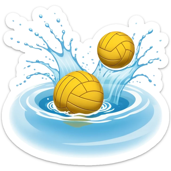 An icon featuring a yellow water polo ball floating on the water with goals in the background, inside a swimming pool. The design includes splashes and ripples, symbolizing the fast-paced action and strategy of water polo. Transparent background highlights. sticker