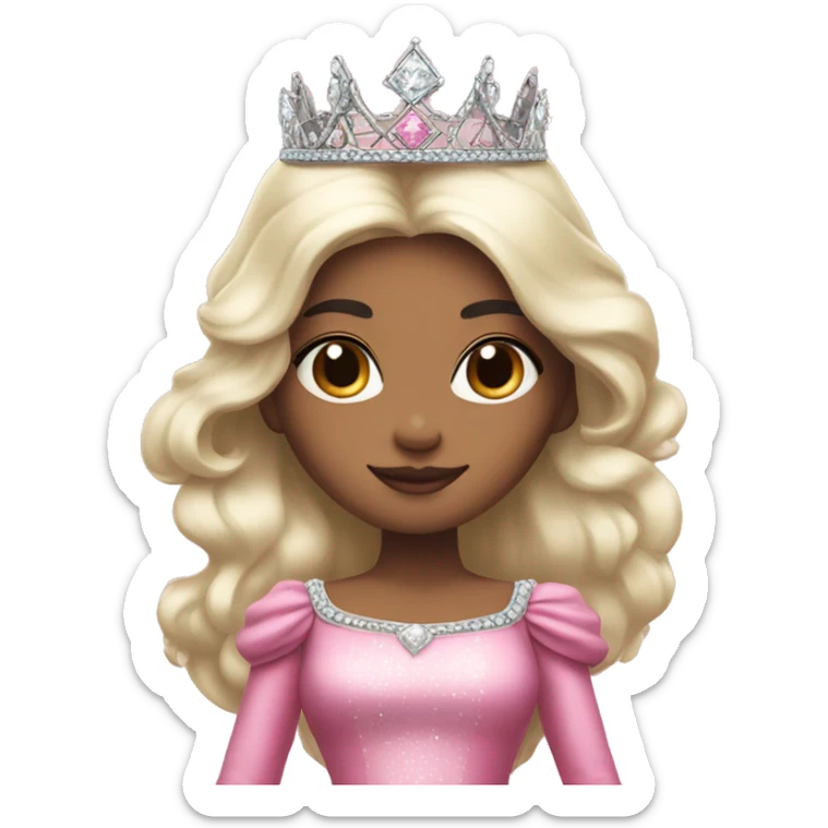 PRINCESS WITH WHITE SKIN, LONG VOLUMOUS BLACK HAIR, WITH PRINCESS CROWN, WITH PINK PRINCESS OUTFIT diamonds sticker