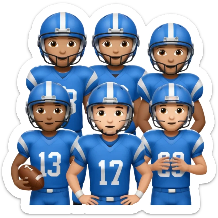 football guys team mixed race blue with helmet white black Hispanic  African  sticker