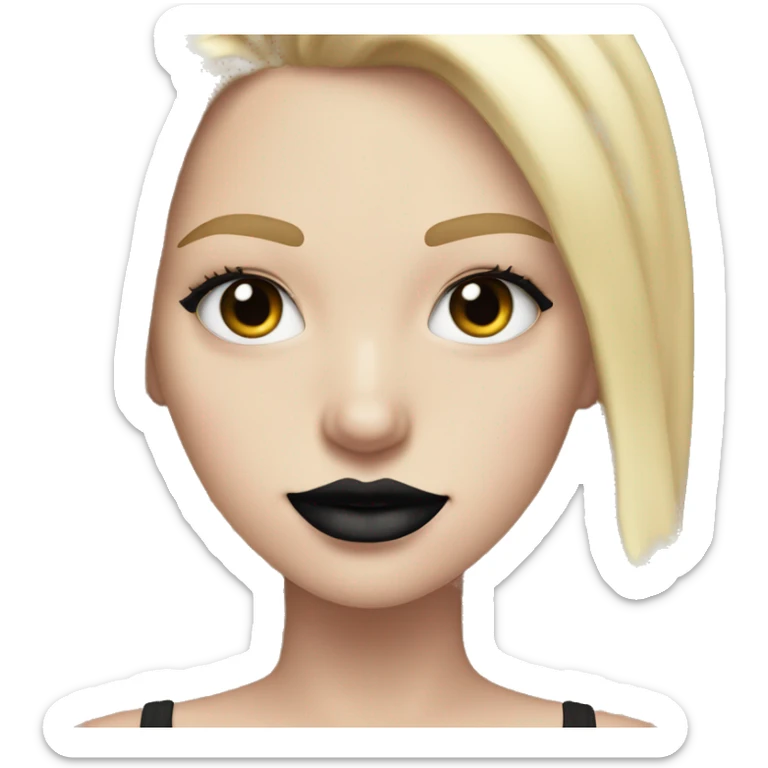White Girl with long blonde hair eyes closed smiling black tank top and black lipstick,  long eyelashes sticker