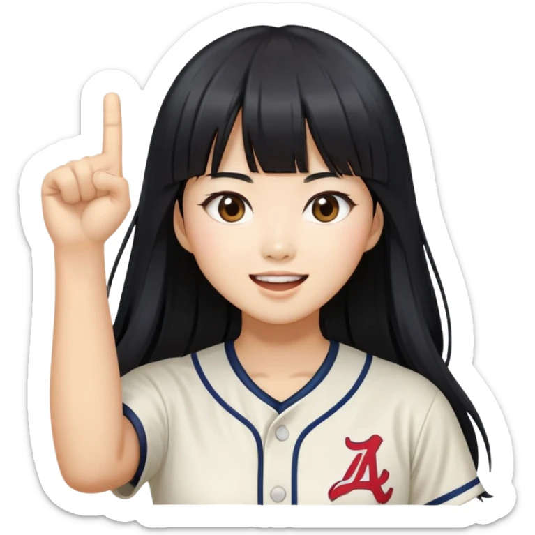 East Asian woman with long black straight hair and bangs cheering for Doosan Bears baseball team sticker