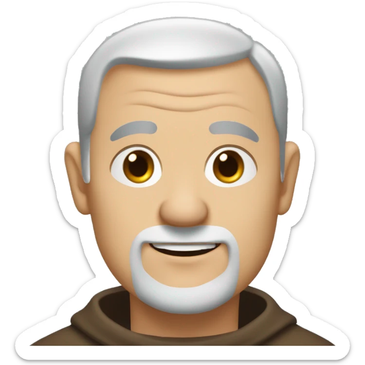 A middle-aged white male friar with a grizzled appearance, buzz cut, and a square jaw. sticker