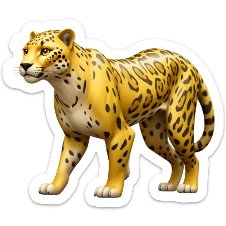 cinematic-jaguar-realistic-full-body-standing-emoji,-muscular-and-stealthy-frame-ready-to-pounce,-long-tail-curving-slightly,-head-tilted-dramatically,-sleek-yellow-fur-with-dark-rosettes,-piercing-yellow-eyes,-simplified-yet-realistic sticker