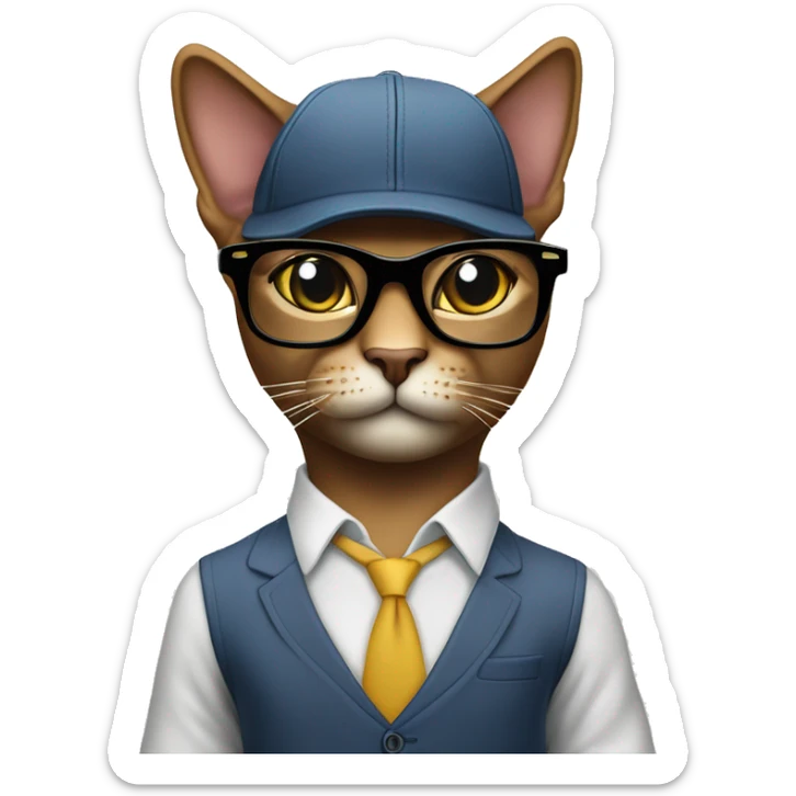 Mulatto hiphop confident business slimfit adult cat full body pfp with smart glasses and chill eyes sticker