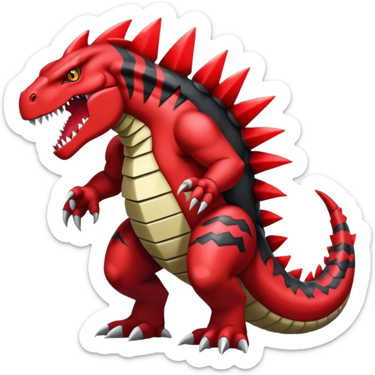 Badass black and red Groudon-salazzle-tyranitar-hybrid, full body sticker