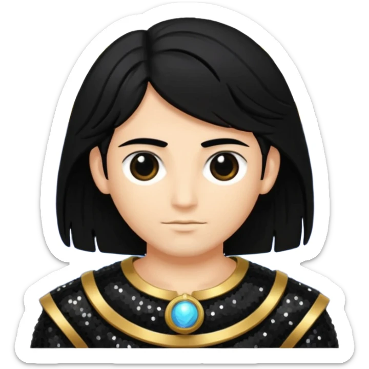 Saturn, God of Time with black hair, black sequin outfit sticker
