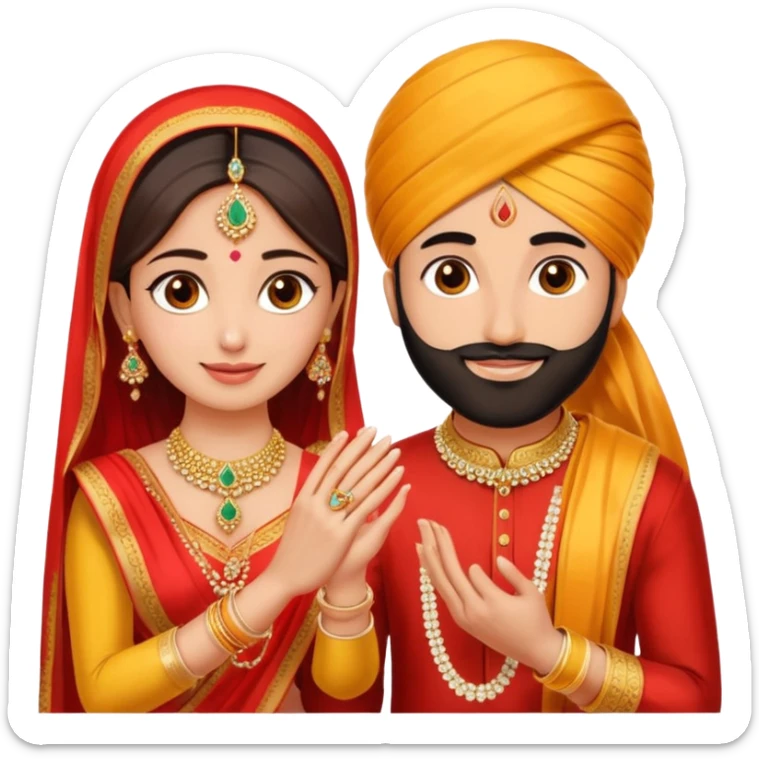 Two hands in a engagement..One hand of groom and one hand of bride. Bride hand - red/yellow saree. groom- light orange punjabi (oonly hands will be visible in the image). Groom's hand is holding a ring and bride's hand will be wearing the ring sticker