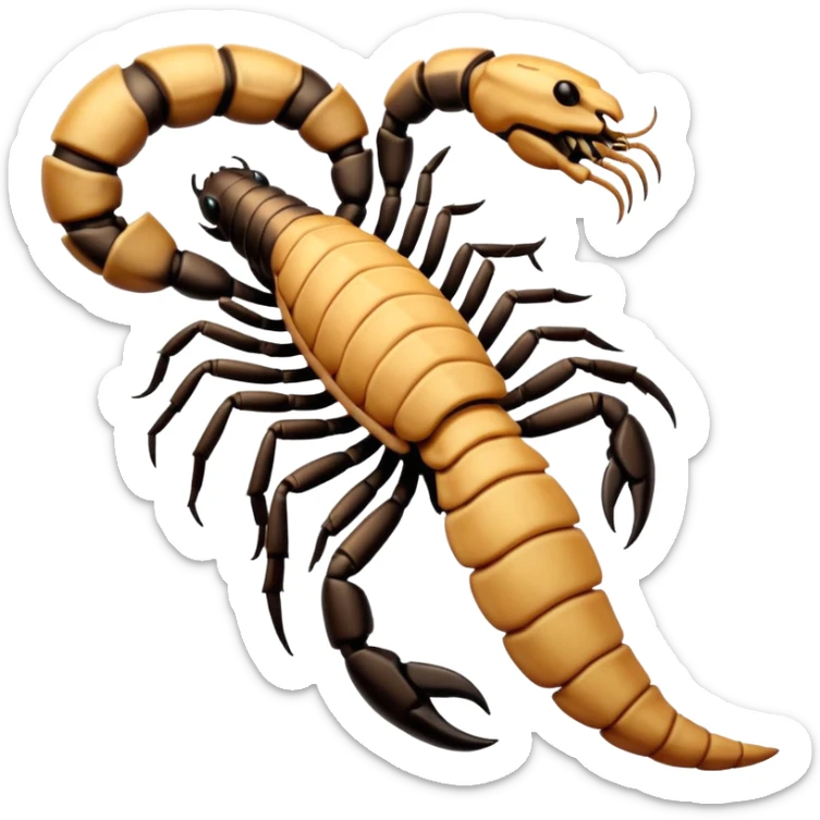 A 3D cartoon scorpion tattoo on a forearm, black ink, detailed stinger and claws, soft lighting, Memoji-style realism. sticker