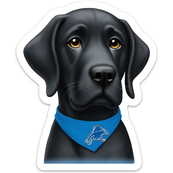 Large Black Lab dog in a Detroit Lions bandana or jersey  sticker
