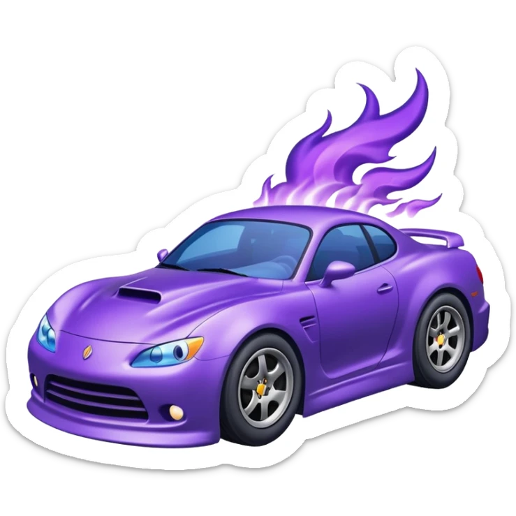 Purple car drifting with navy blue flames coming out of the rear tires. sticker