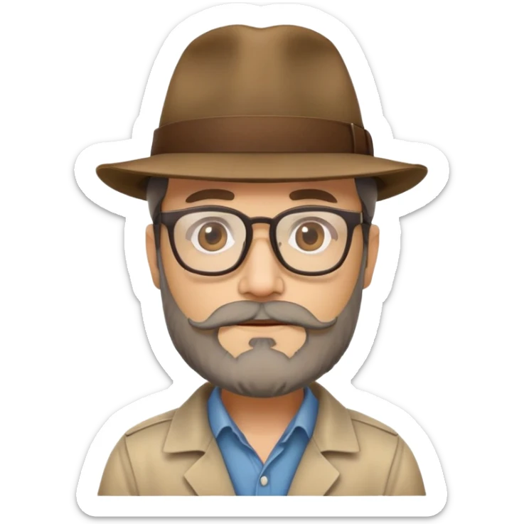 Nhà khảo cổ, 50 tuổi, đeo kính, có râu, đội mũ phớt mặt nhỏ sticker