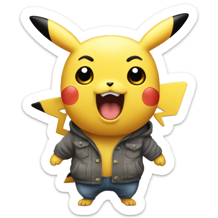 a singular surprised pikachu, in the style of a cartoon targeted towards grown men, realistic sticker