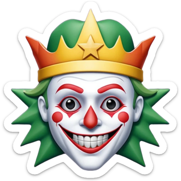 1 poker card, perfectly squared card, with crazy colorful human jolly joker inside, star symbol with a "J" sticker