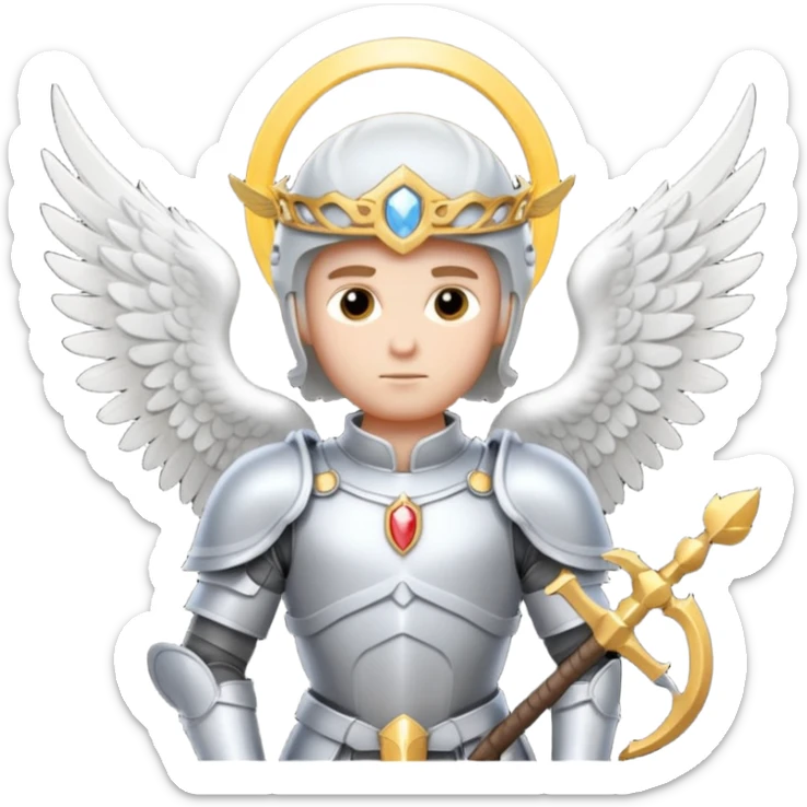 Michael the archangel is usually shown in emoji form as a brave, armored figure with a bright halo, wings, and a weapon. sticker