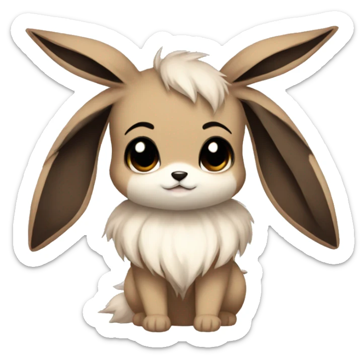 Kawaii Pale Eevee with dark brown long emo hair covering her eyes Full Body sticker