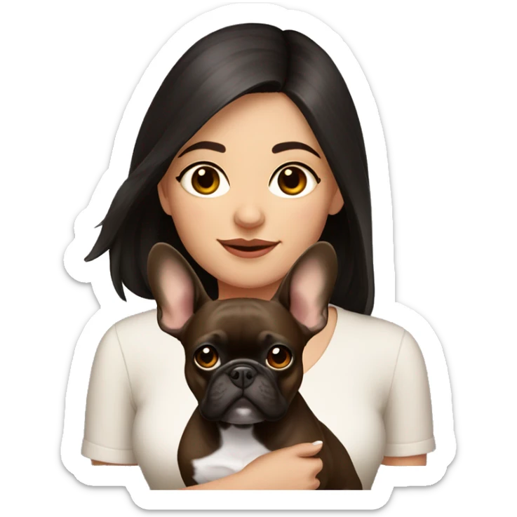 dark haired girl with brown french bulldog sticker