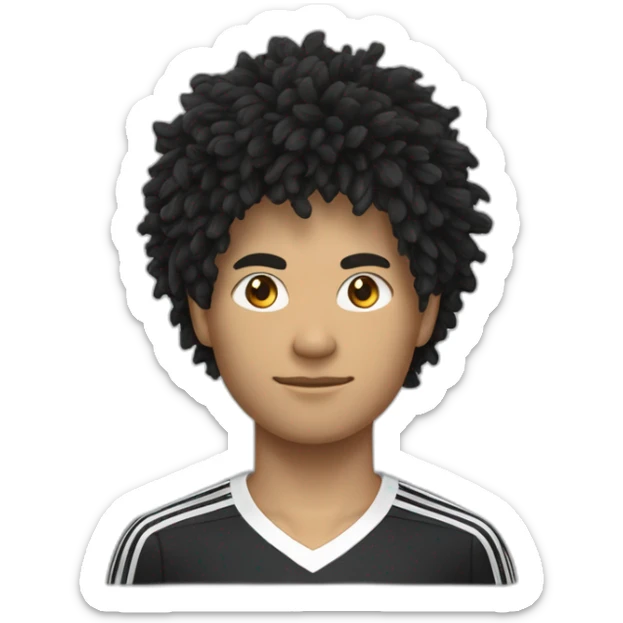 un algérien cheveux noir bouclé  nez long qui porte le maillot de foot du japon avec ecrit "Le hout" dessus sticker