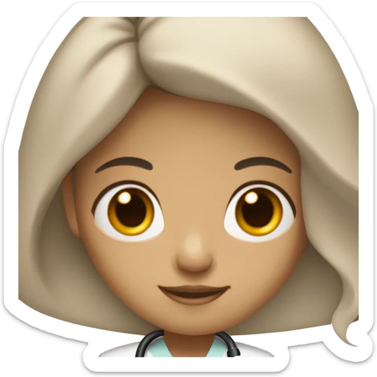 girl with light brown skin and long black hair and brown eyes and stethoscope sticker