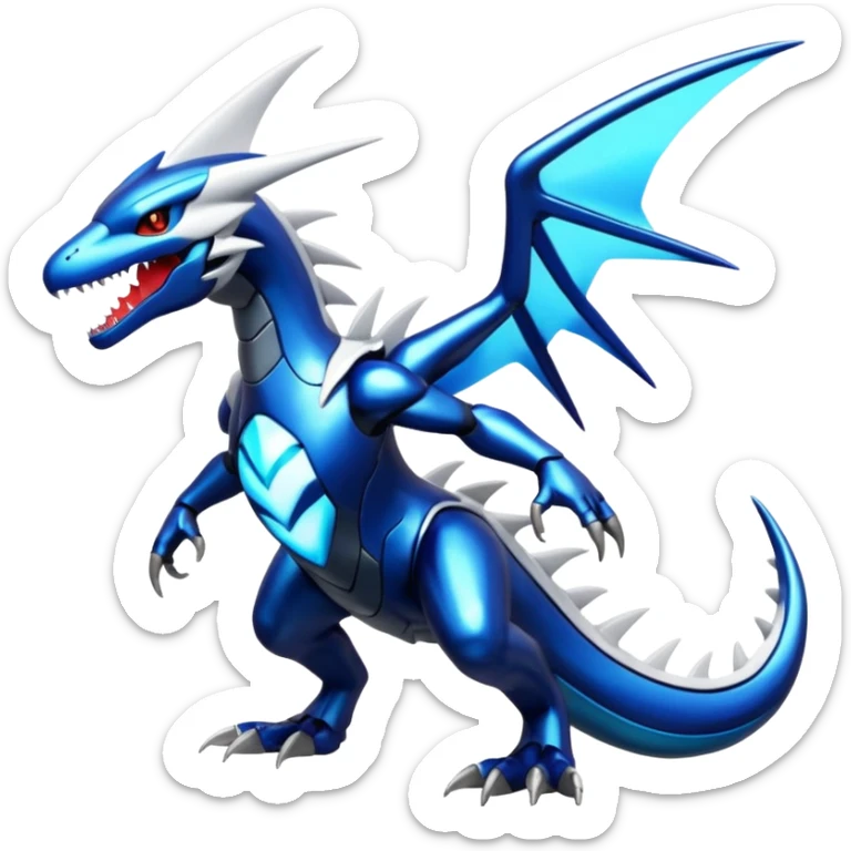 Shiny futuristic Cyber-Kyurem-Garchomp-Latios-Lugia-Fakémon-hybrid-creature (full body)  sticker